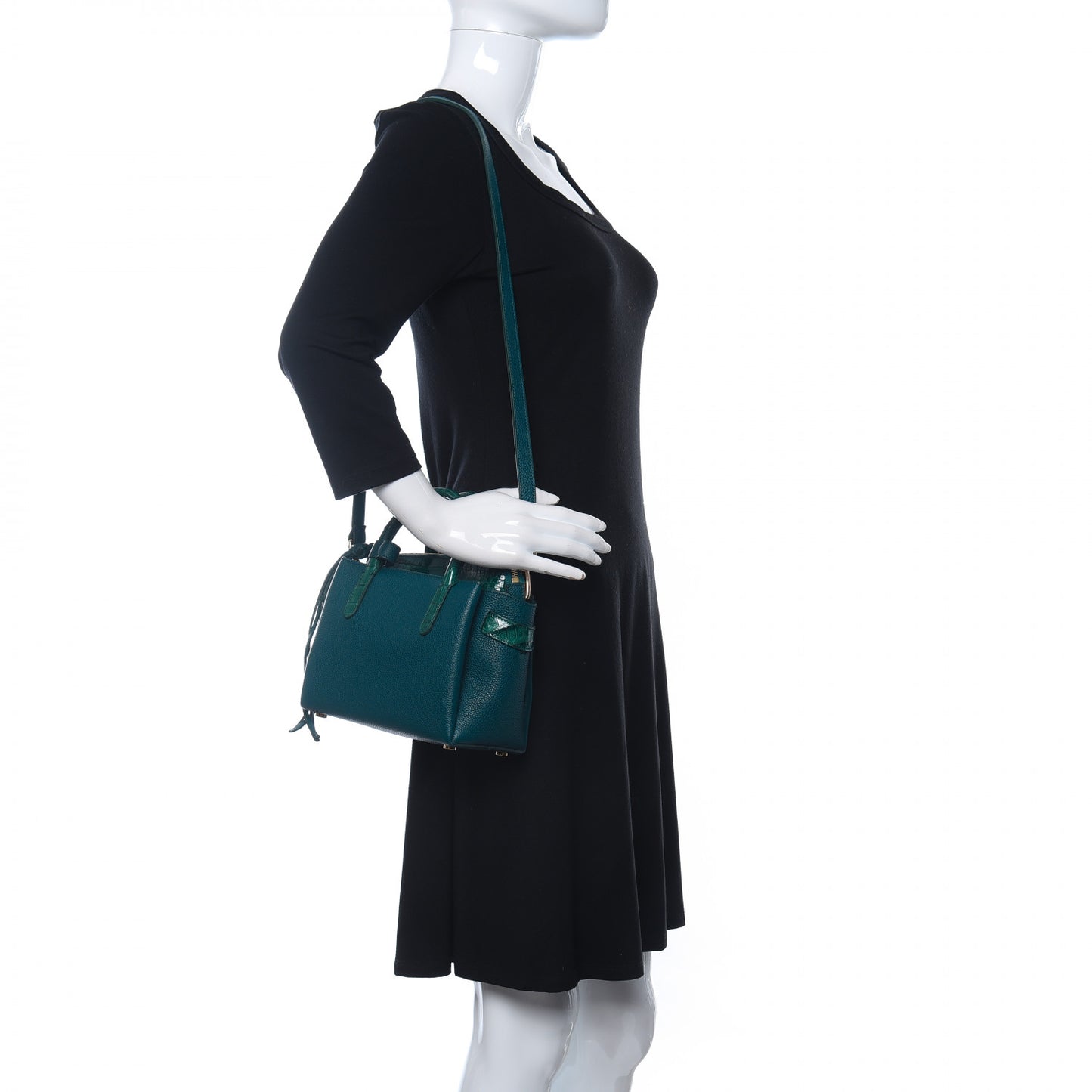 Calfskin Crocodile Mini Cristie Satchel Blue Green
