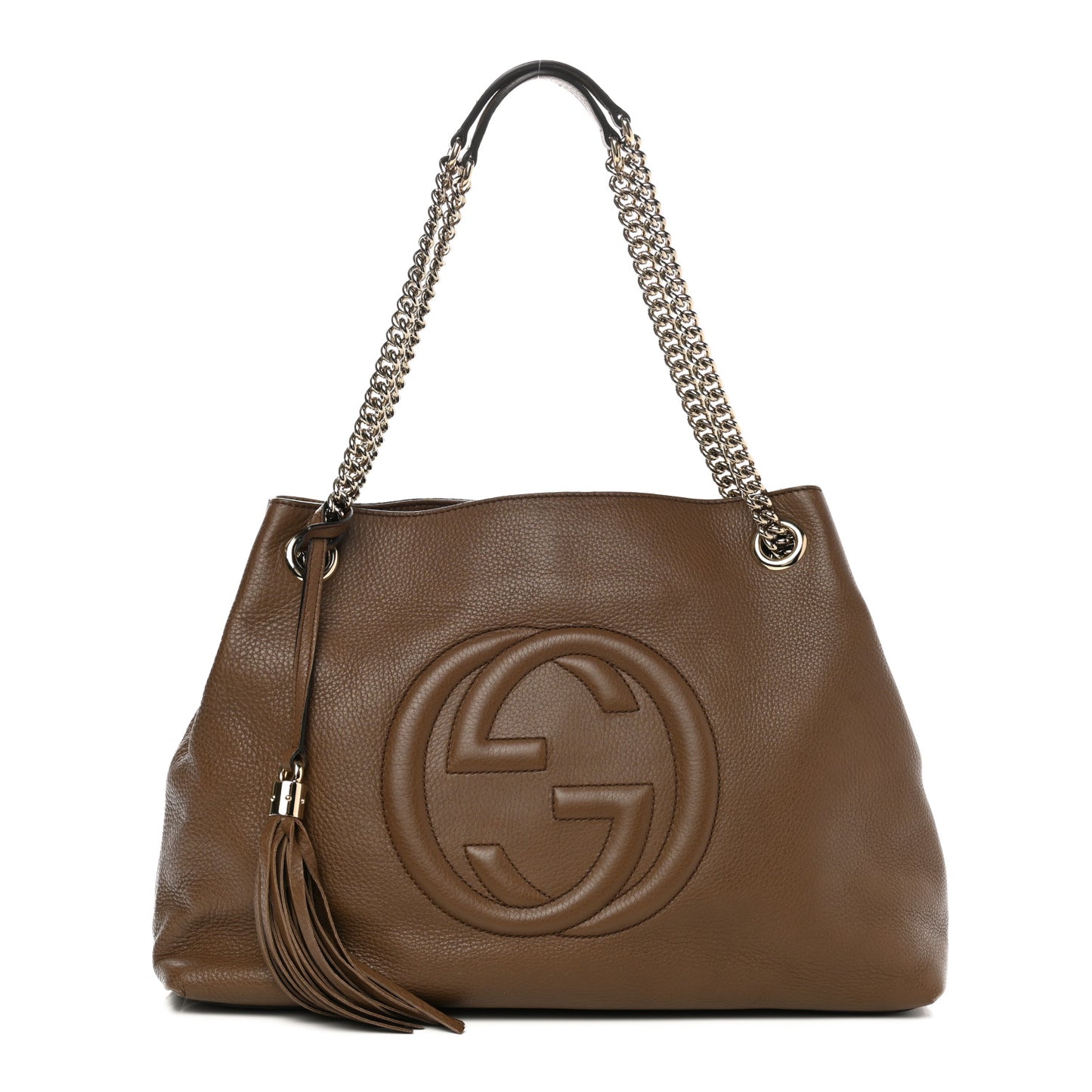 Pebbled Calfskin Medium Soho Chain Shoulder Bag Maple Brown