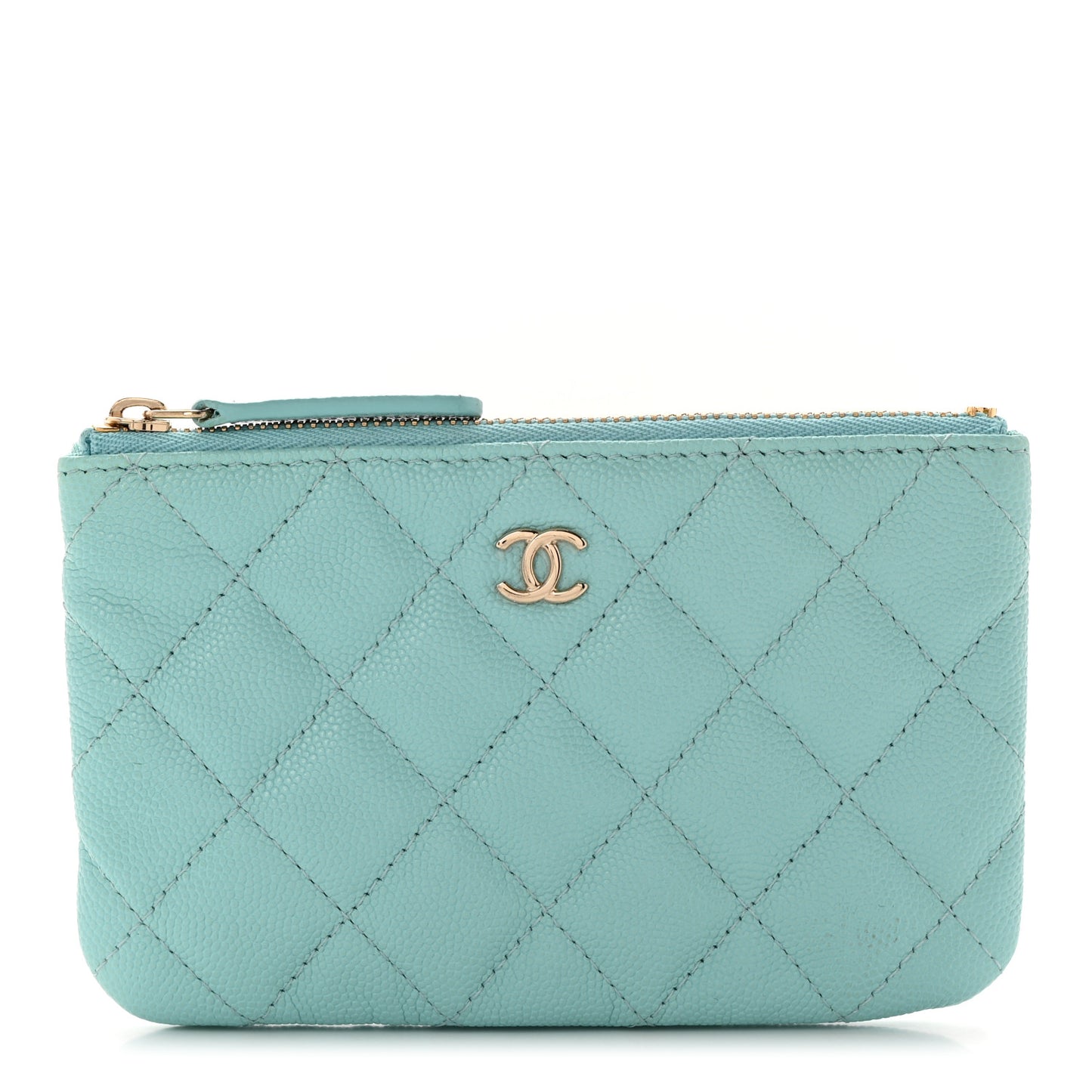 Caviar Quilted Small Cosmetic Case Light Blue