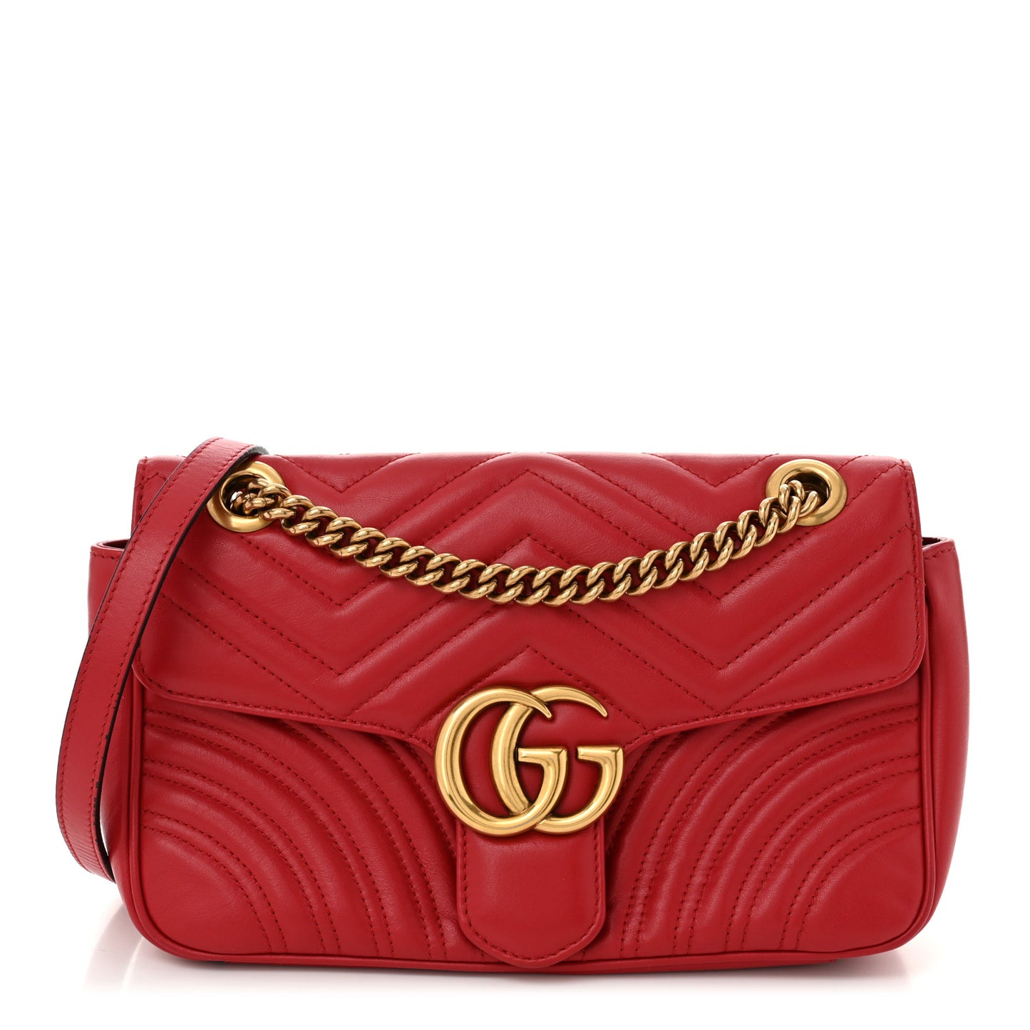 Calfskin Matelasse Small GG Marmont Shoulder Bag Hibiscus Red
