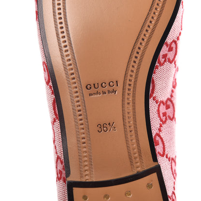 Gucci Canvas GG Monogram Horsebit Womens Jordaan Loafers 36.5 Gardenia Hibiscus Red 6 of 9