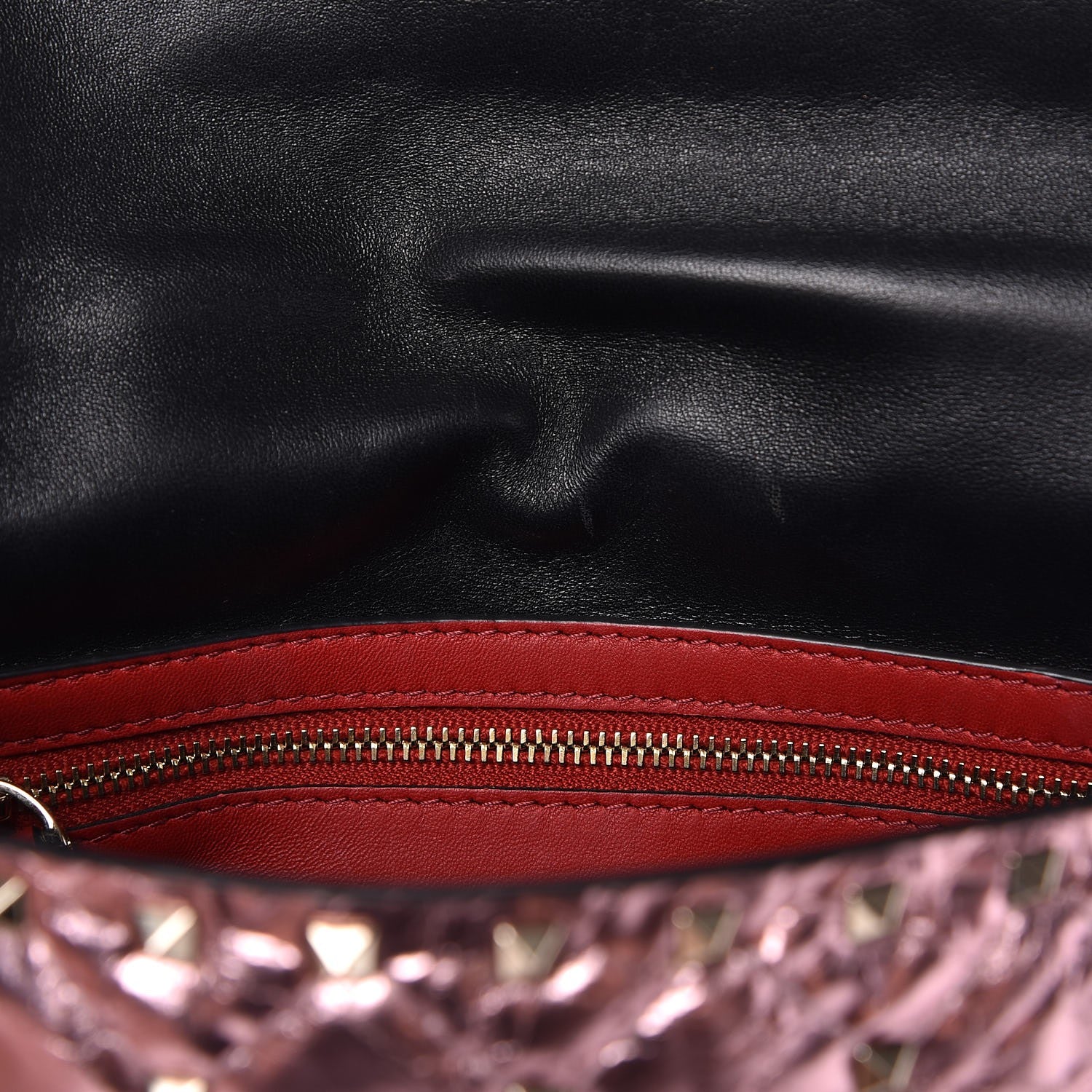 Valentino Garavani Metallic Wrinkled Lambskin Medium Rockstud Spike Shoulder Bag Lipstick 8 of 8