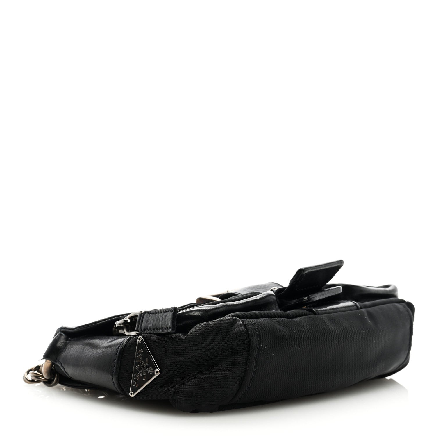 Prada Soft Calfskin Buckle Shoulder Bag Black 4 of 8