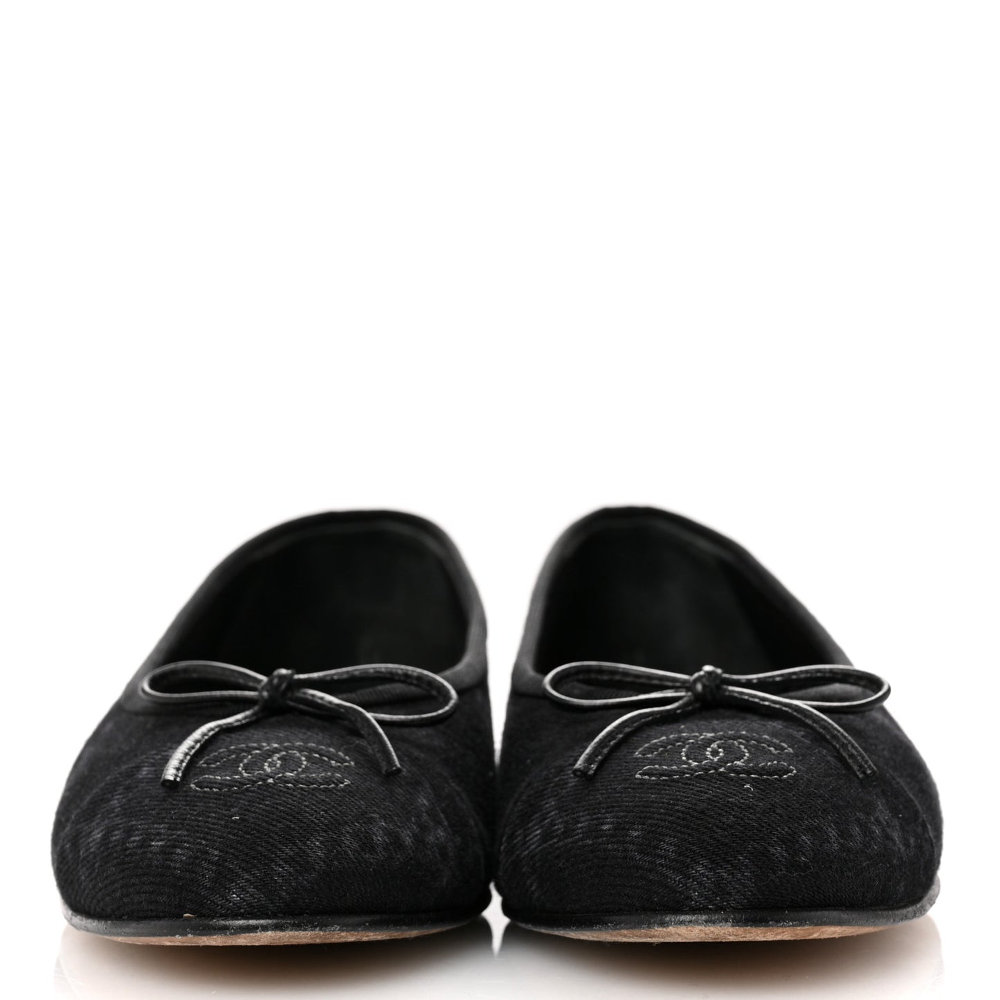Denim Printed Cap Toe Ballerina Flats 39.5 Black White
