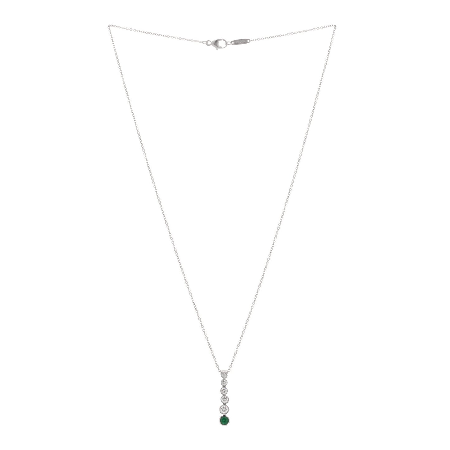 Platinum Diamond Emerald Jazz Graduated Drop Pendant Necklace