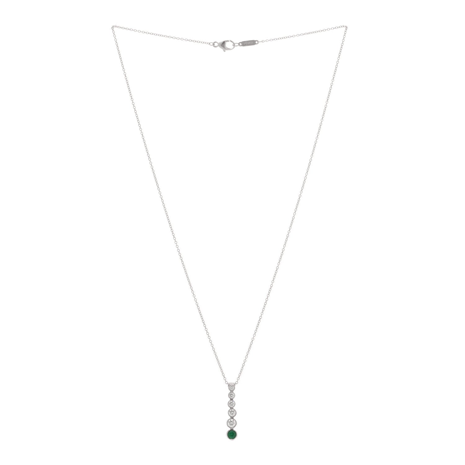 Tiffany Platinum Diamond Emerald Jazz Graduated Drop Pendant Necklace 2 of 3