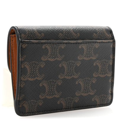 Celine Triomphe Canvas Calfskin Flap Card Holder Tan 3 of 8