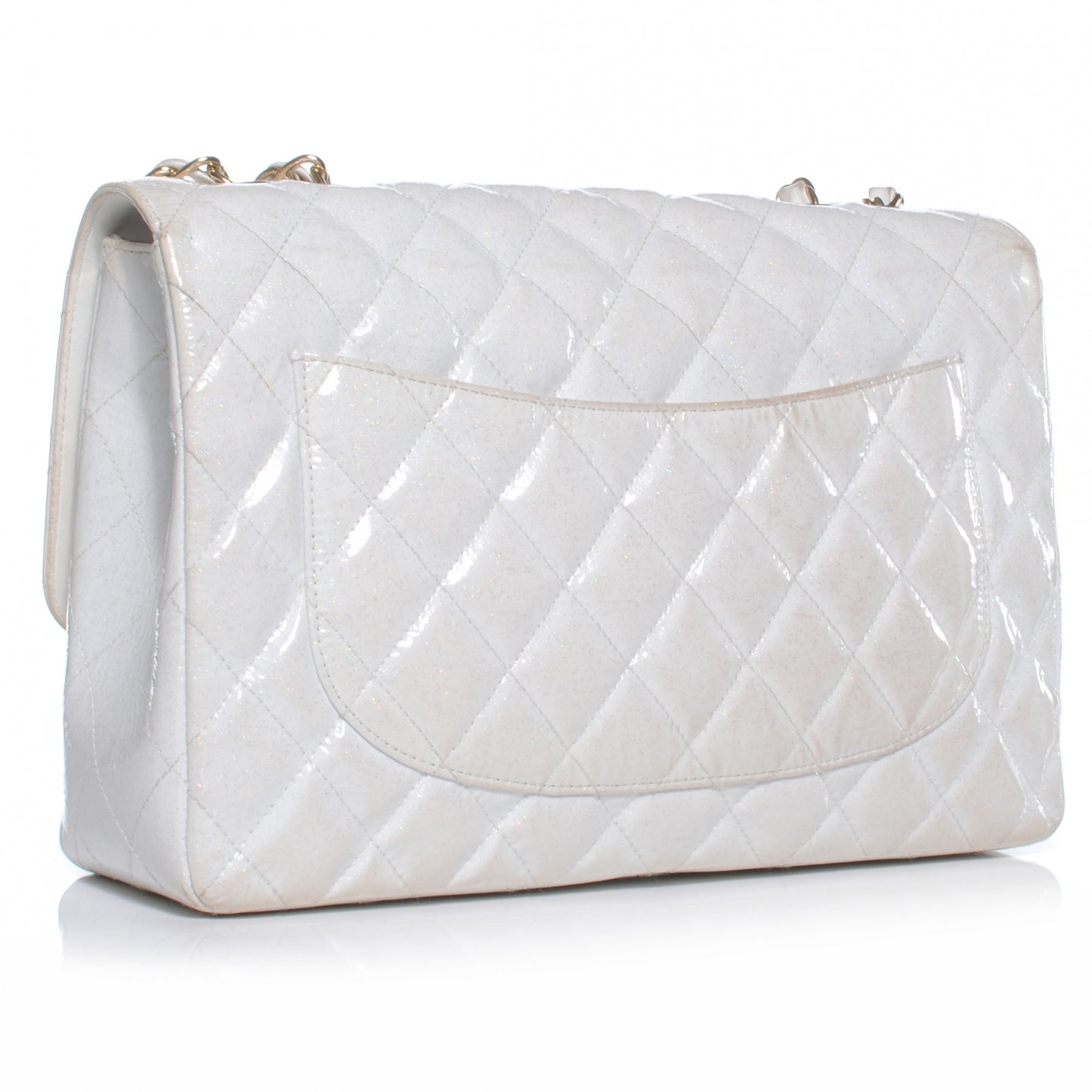 Patent Quilted Evening Star Jumbo Flap White