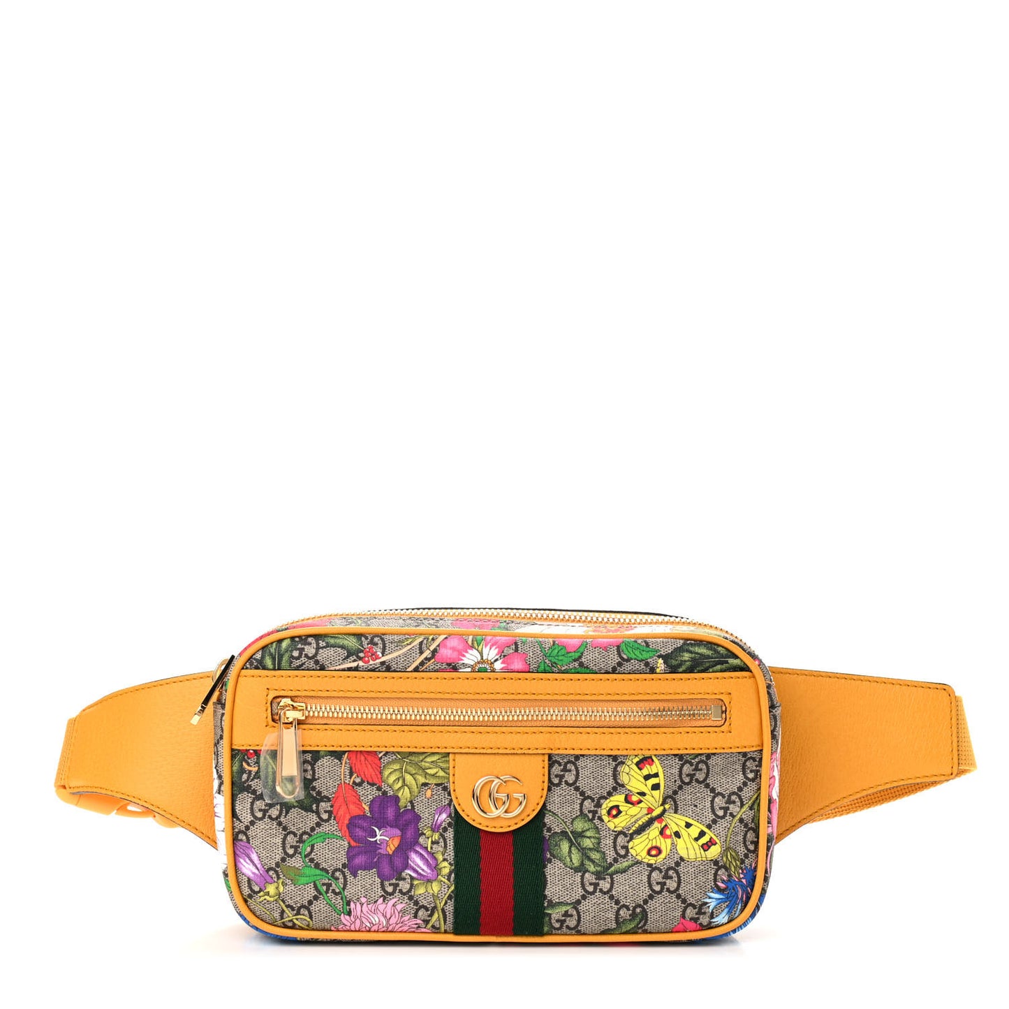 GG Supreme Monogram Flora Medium Ophidia Belt Bag Beige Multicolor Crop