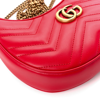 Gucci Calfskin Matelasse Chevron Mini GG Marmont Half Moon Hobo Rosso 9 of 11