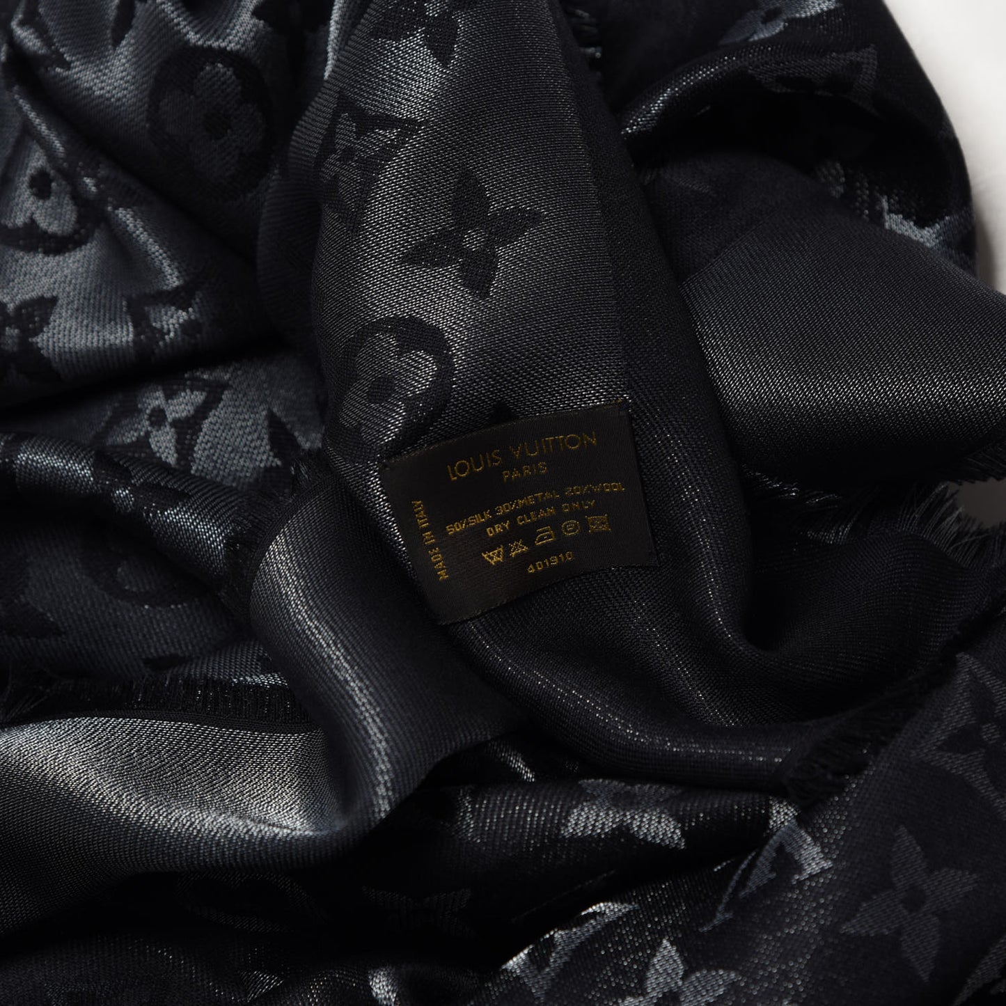 Silk Lurex Wool Monogram Shine Shawl Black