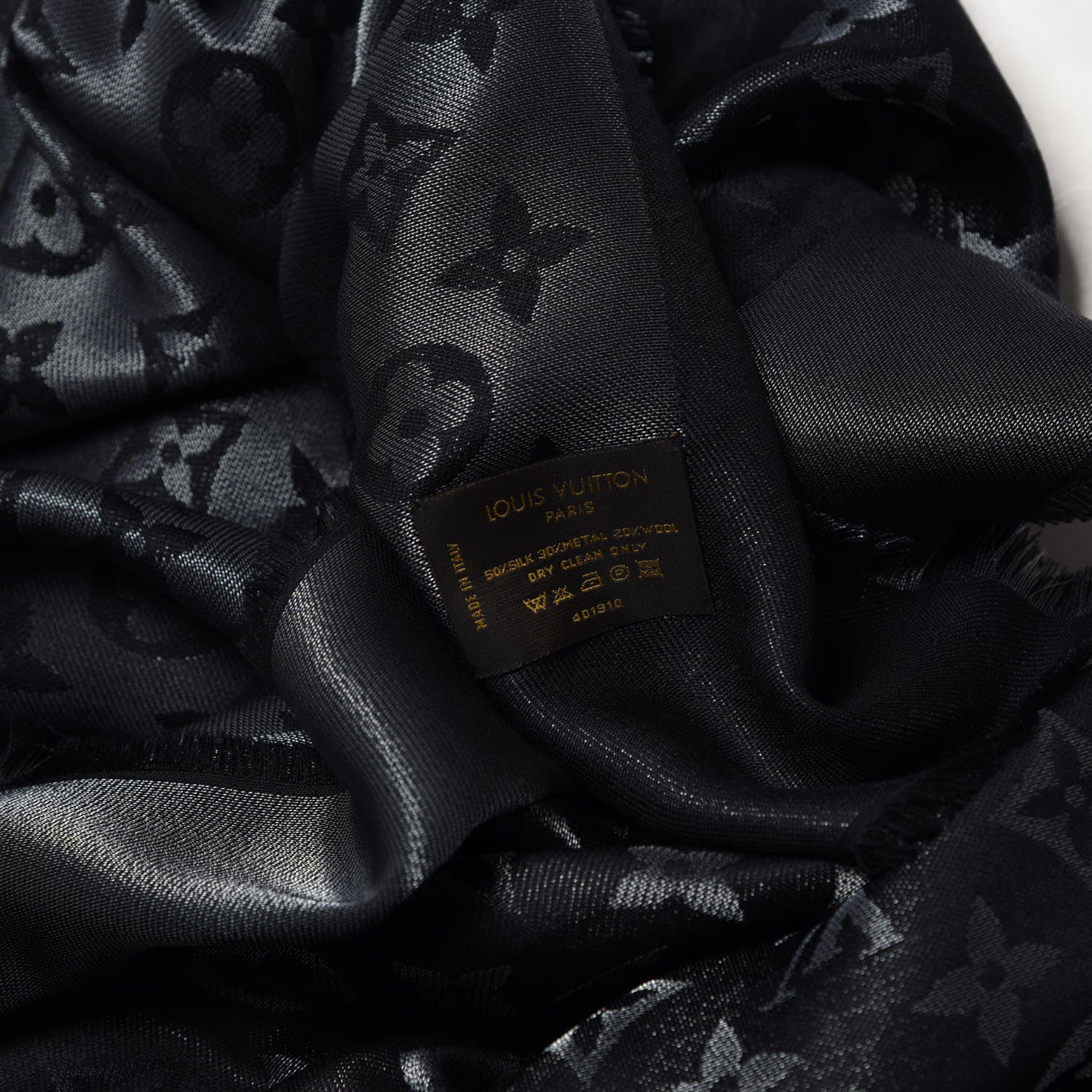 Louis Vuitton Silk Lurex Wool Monogram Shine Shawl Black 4 of 4