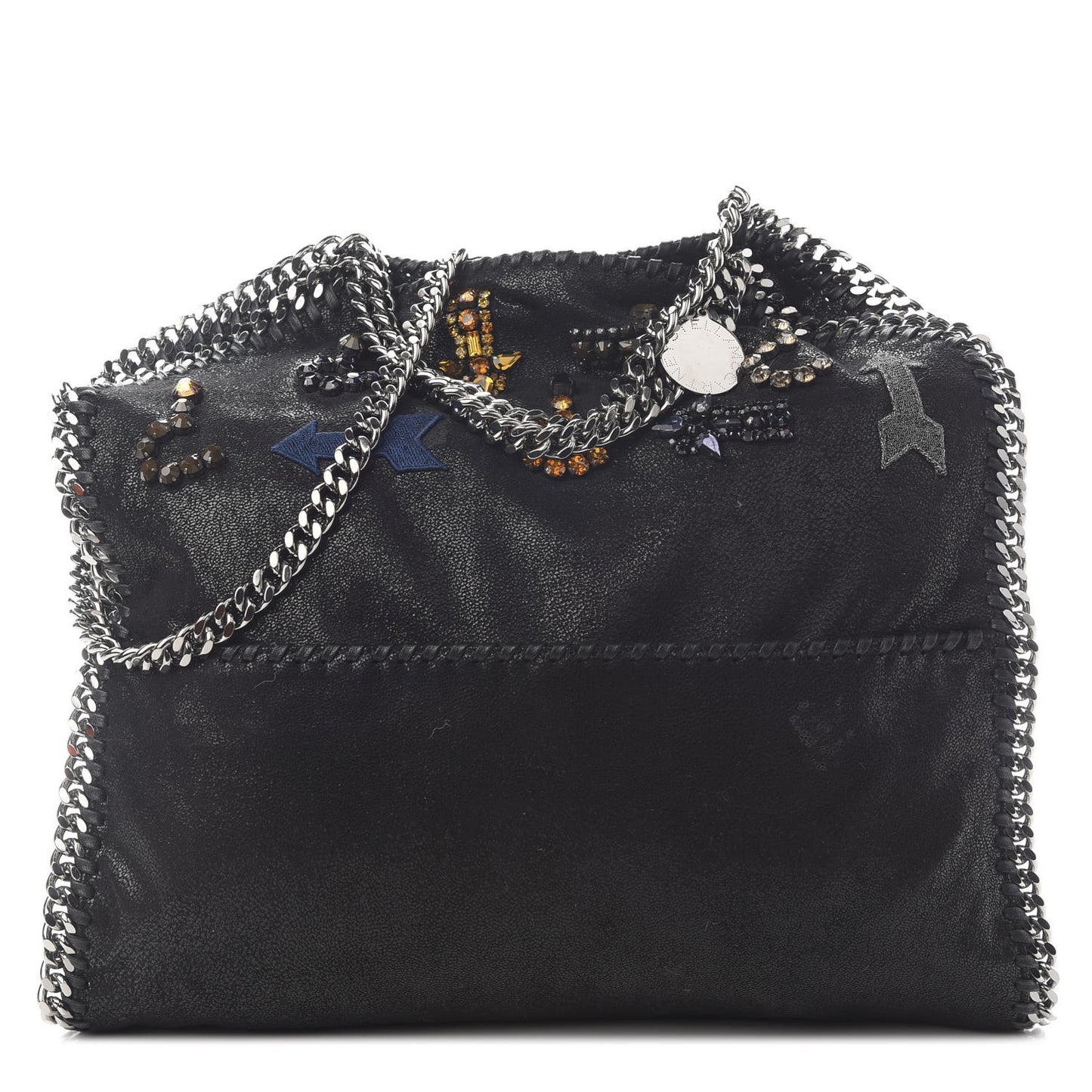 Embellished Shaggy Deer Small Falabella Fold Over Tote Black