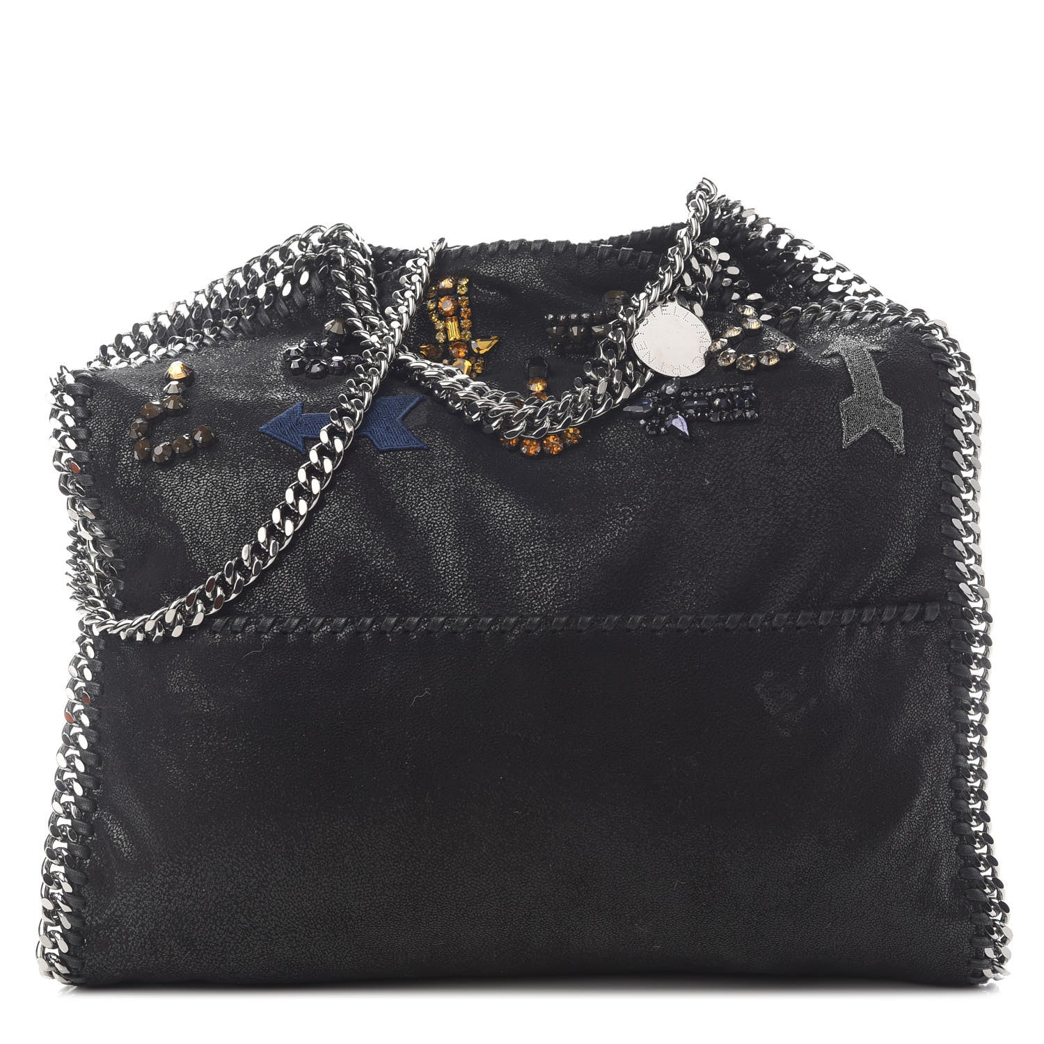 Stella McCartney Embellished Shaggy Deer Small Falabella Fold Over Tote Black 1 of 8