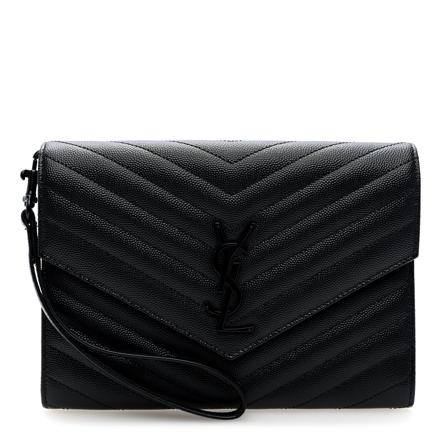 Grain De Poudre Matelasse Chevron Monogram Monochrome Envelope Clutch Black