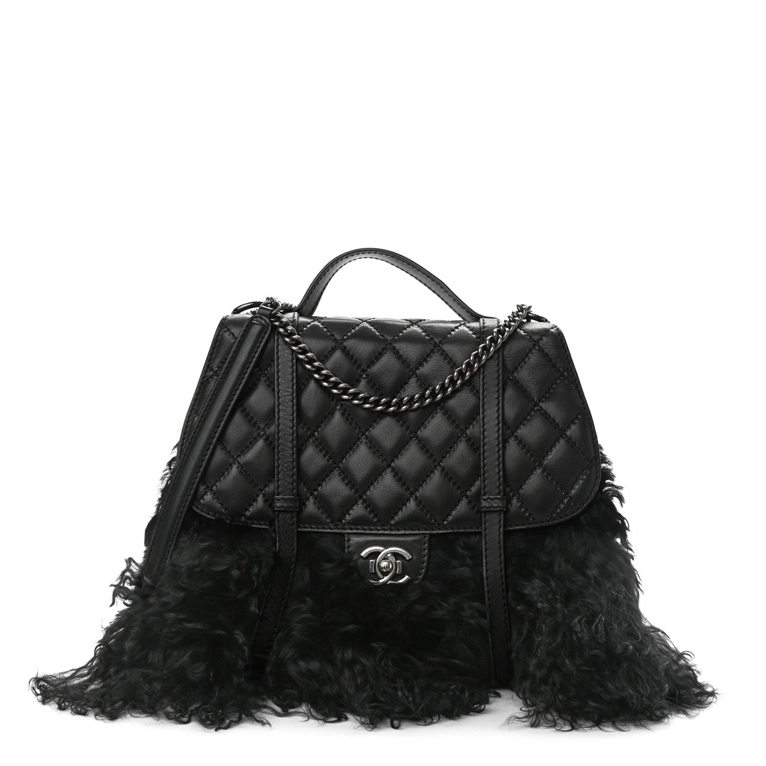 Chanel Lambskin Quilted Fur Paris Dallas Double Flap Bag Black 1 of 13