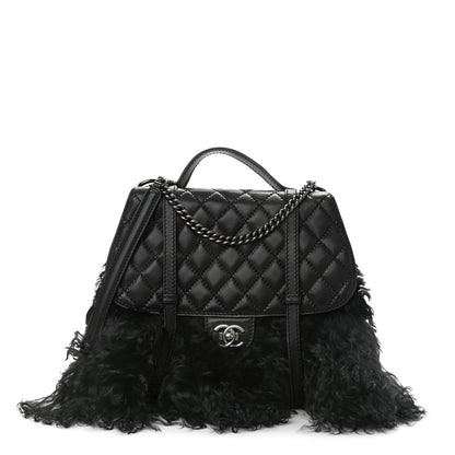 Chanel Lambskin Quilted Fur Paris Dallas Double Flap Bag Black 1 of 13