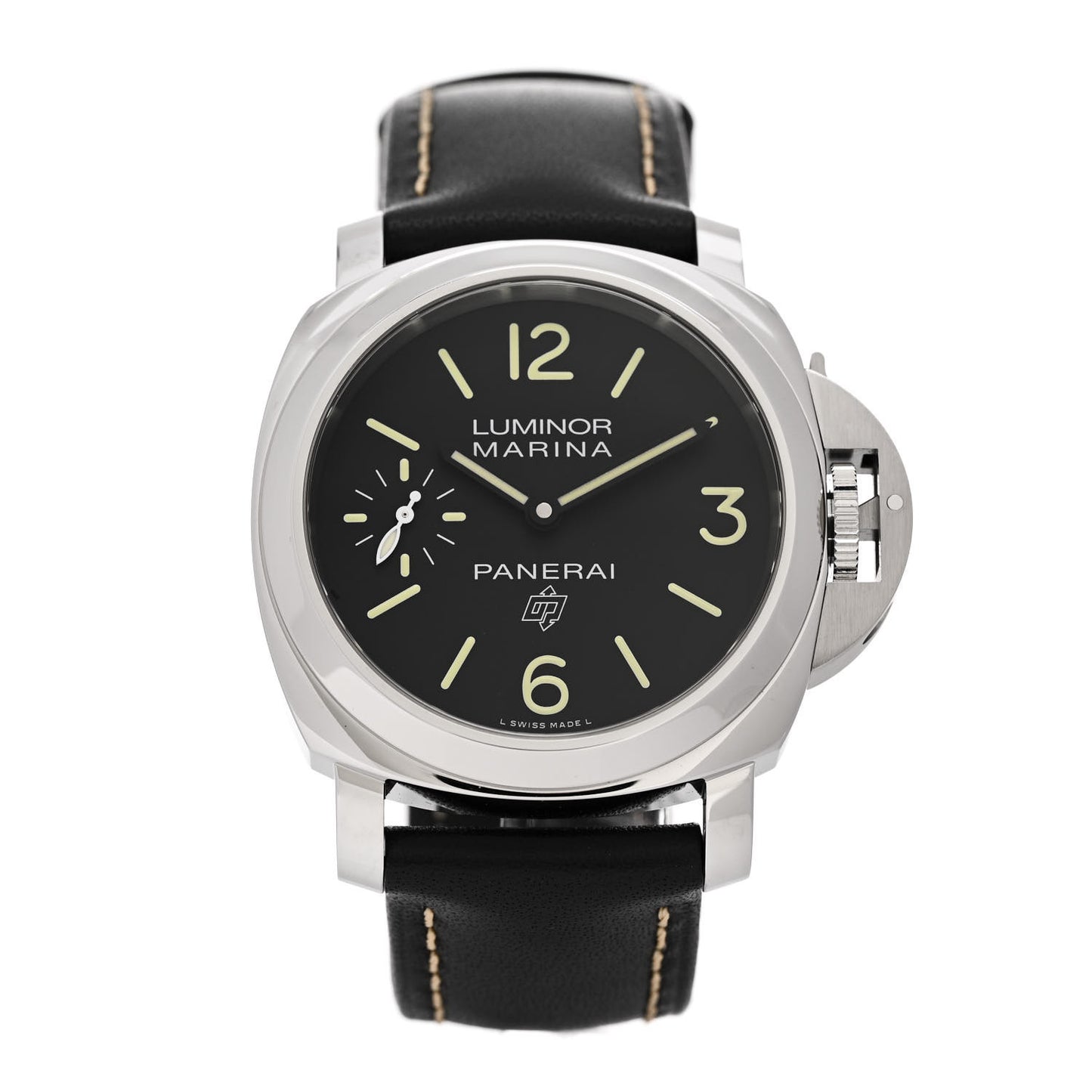 Stainless Steel Calfskin 44mm Luminor Marina Manual Winding Watch Black PAM00776