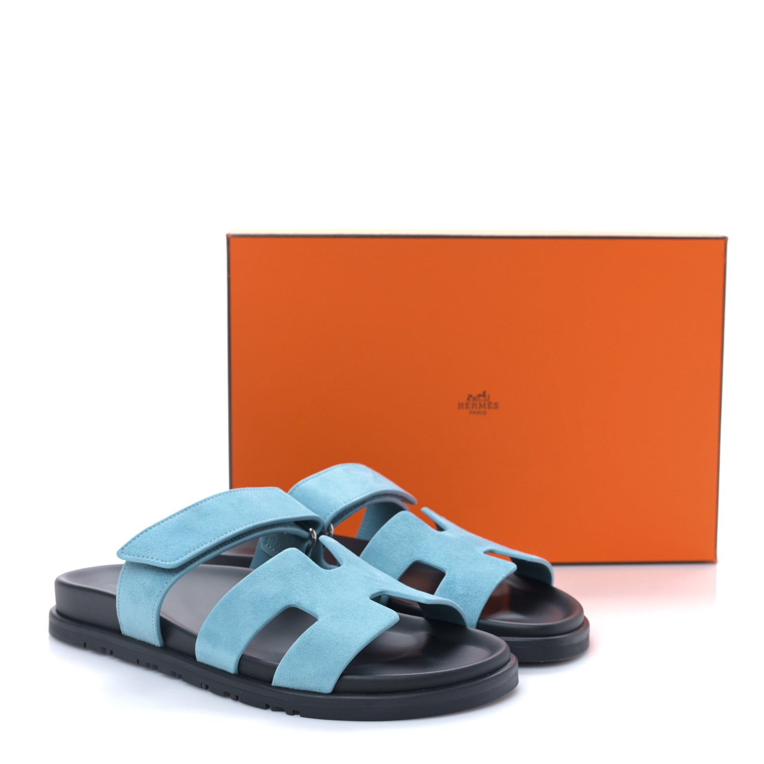 Hermes Suede Goatskin Womens Chypre Sandals 38 Bleu Mineral 9 of 9