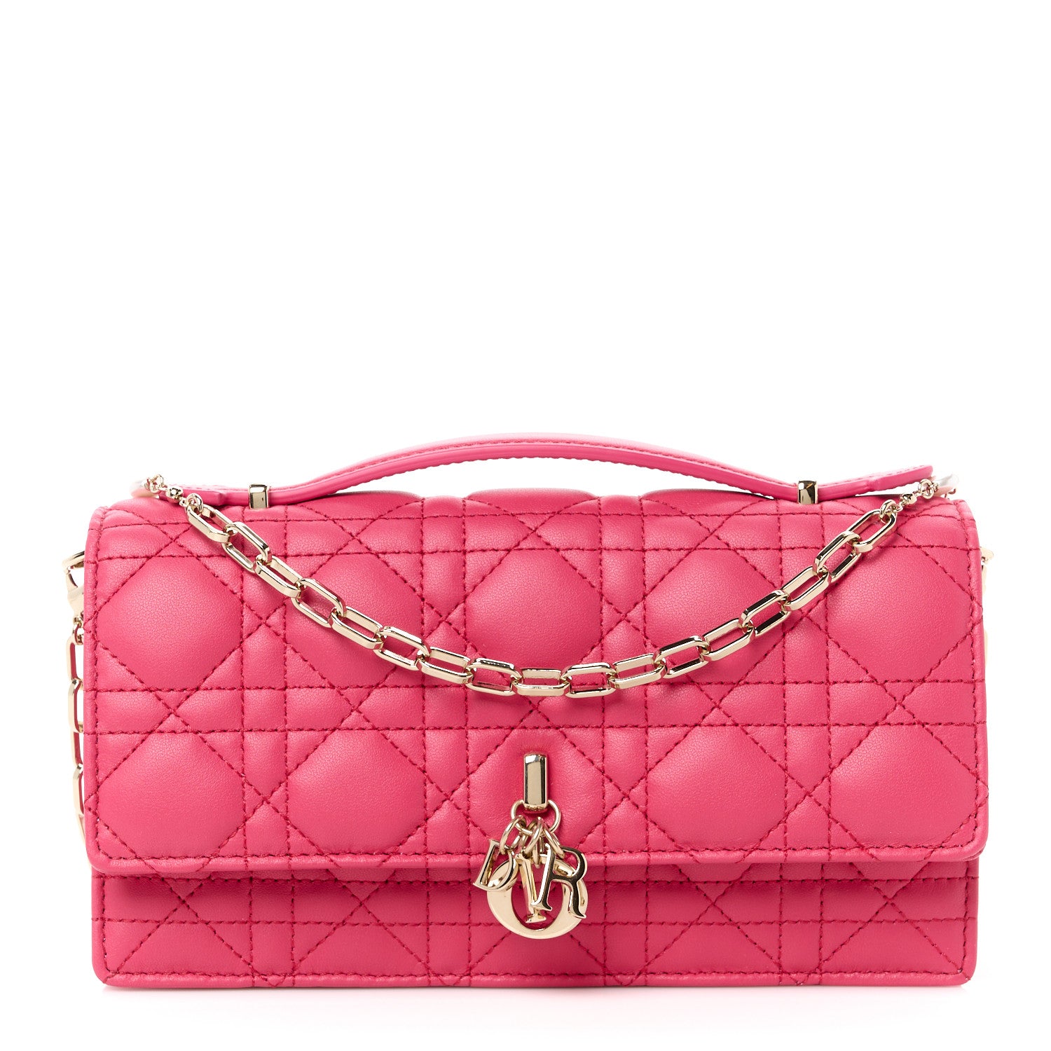 Christian Dior Lambskin Cannage Mini My Dior Top Handle Clutch Dark Pink 1 of 10