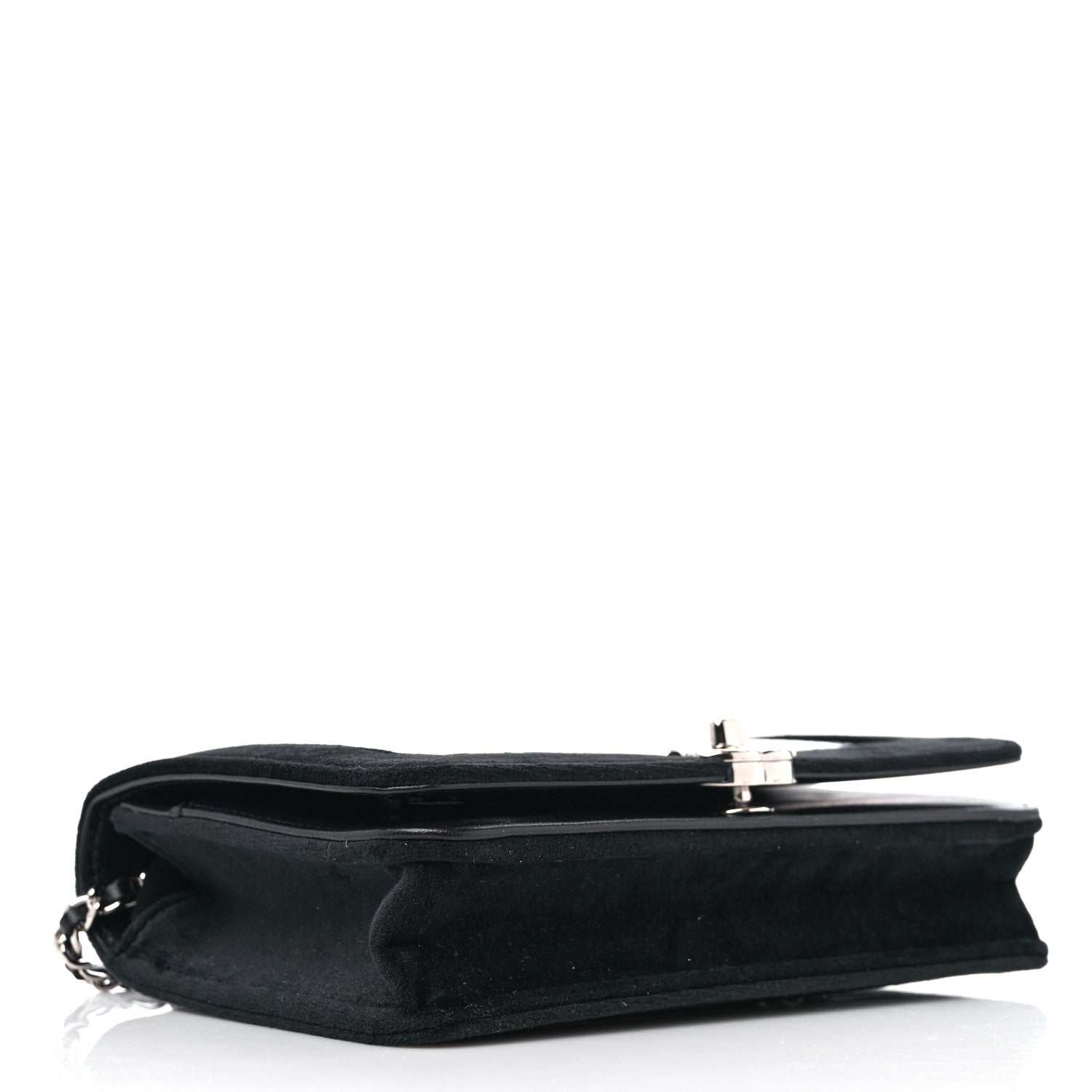 Chanel Velvet Metallic Embellished Boy Wallet On Chain WOC Silver Black 4 of 12