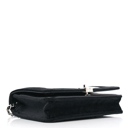 Chanel Velvet Metallic Embellished Boy Wallet On Chain WOC Silver Black 4 of 12