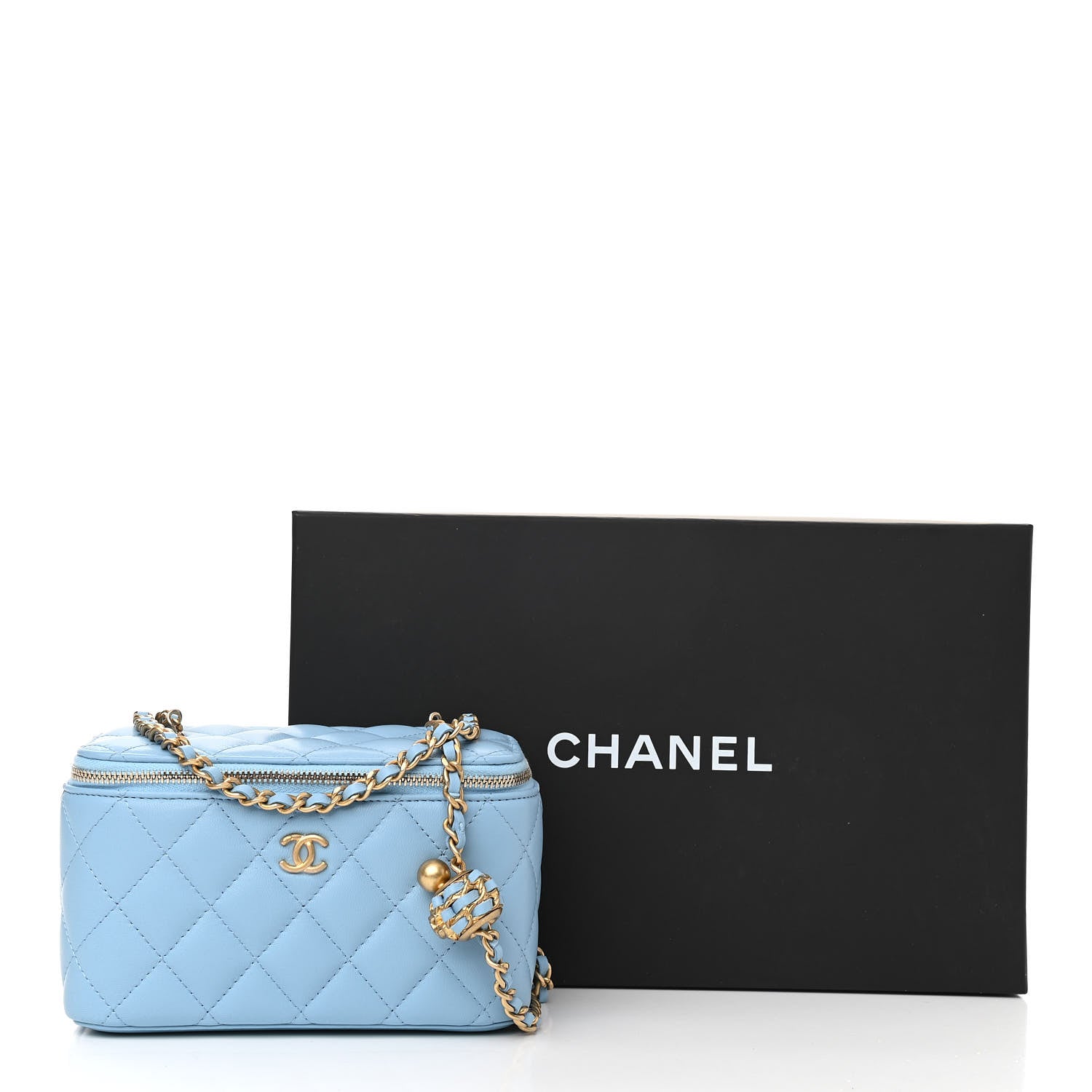 Chanel Lambskin Quilted Pearl Crush Small Vanity Case With Chain Light Blue 11 of 11