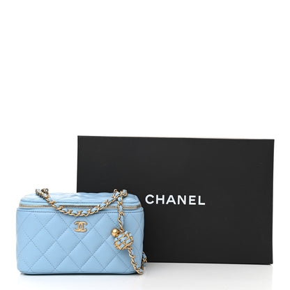 Chanel Lambskin Quilted Pearl Crush Small Vanity Case With Chain Light Blue 11 of 11