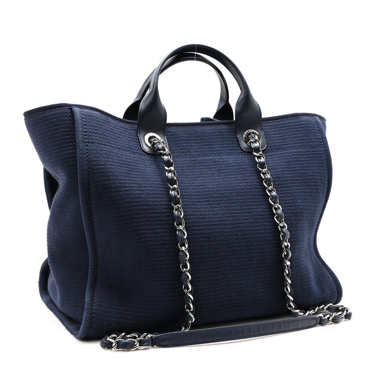 Mixed Fibers Calfskin Medium Deauville Tote Dark Blue