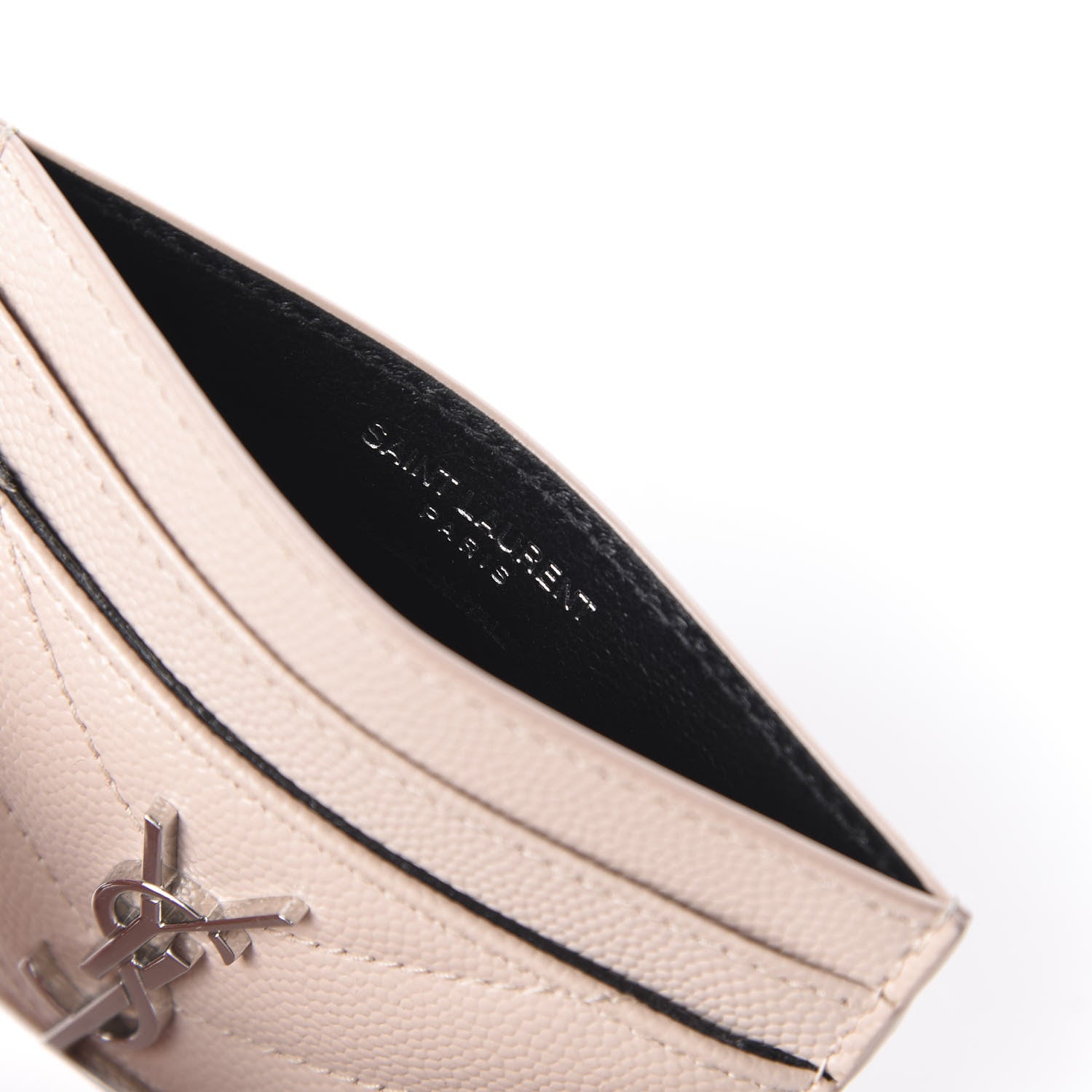Saint Laurent Grain De Poudre Matelasse Chevron Monogram Credit Card Case Marble Pink 8 of 10