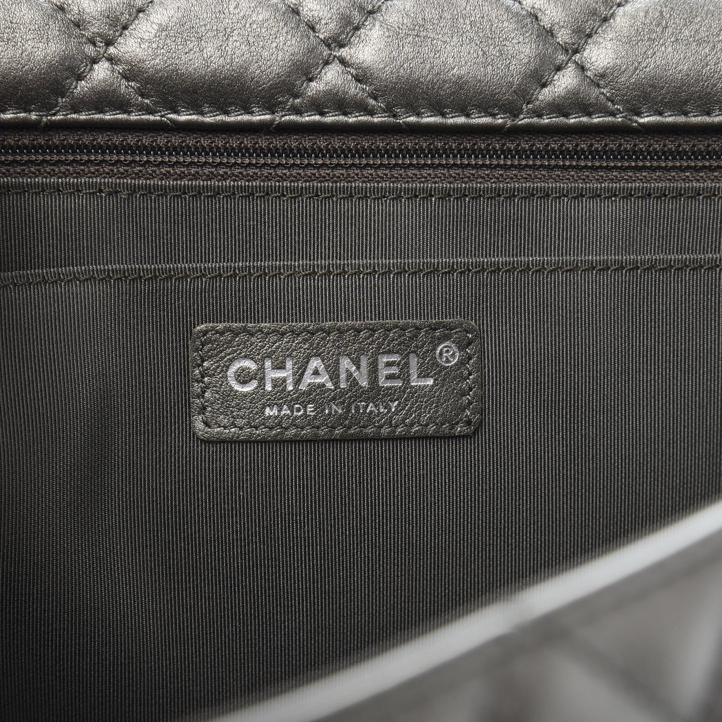 Metallic Calfskin Quilted Small XXL Travel Flap Bag Dark Silver