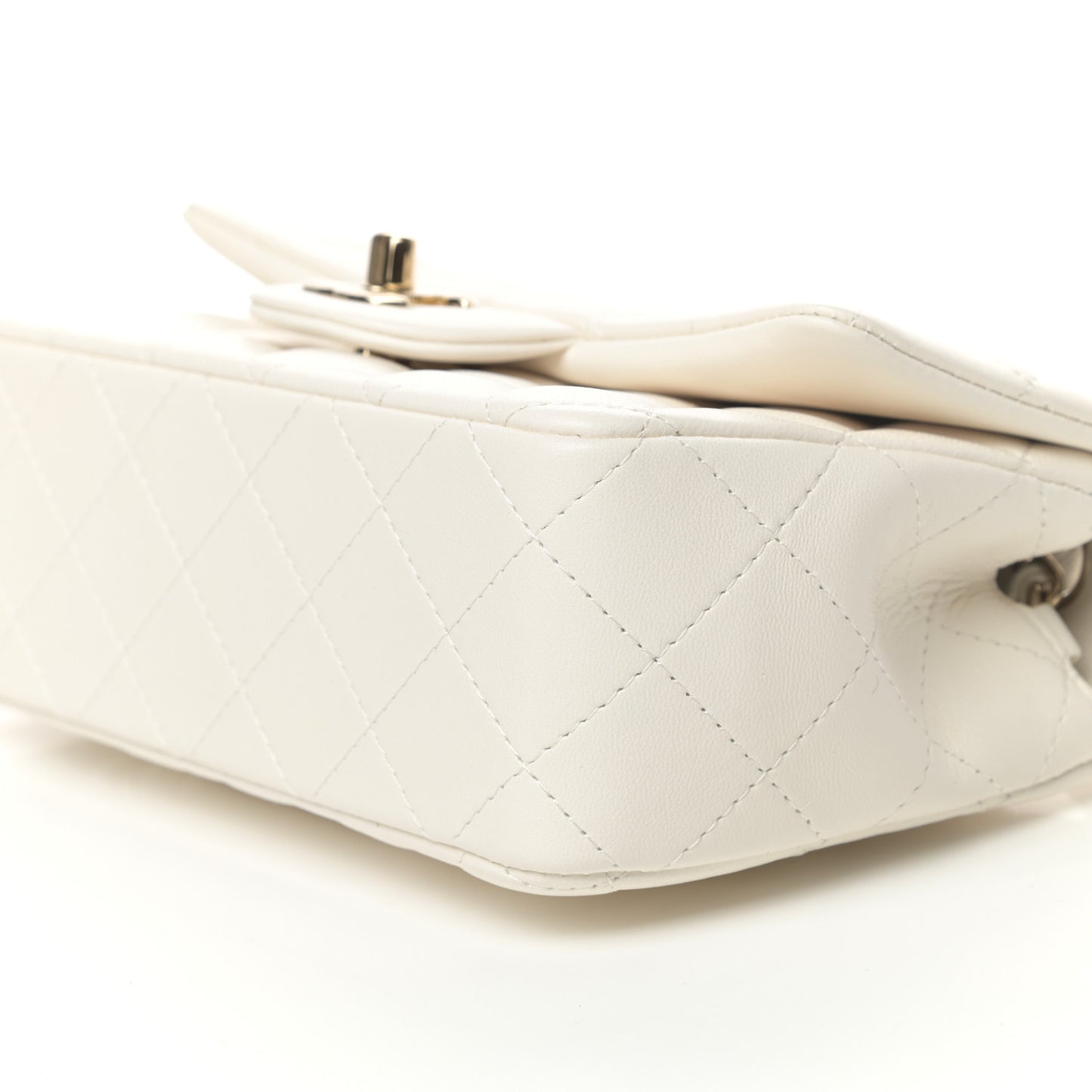 Lambskin Quilted Mini Rectangular Flap White
