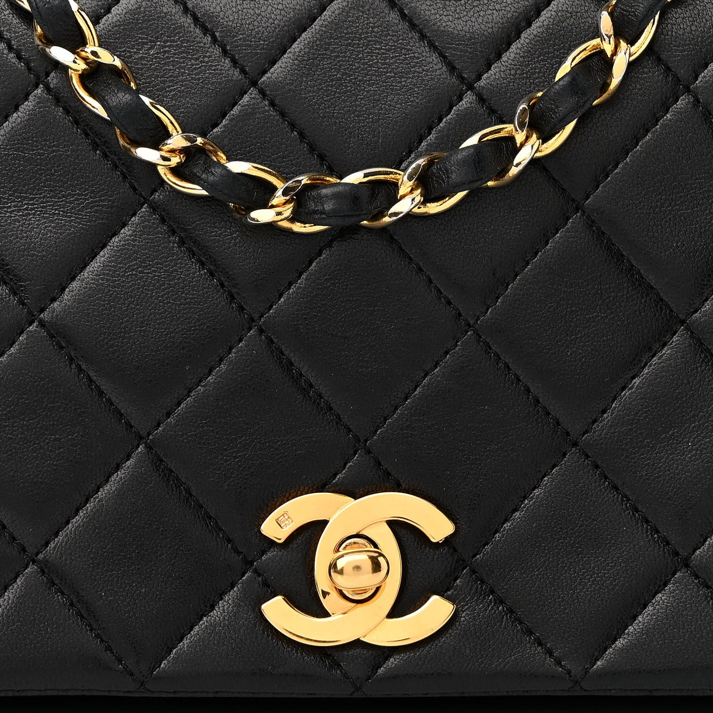 Lambskin Quilted Small Single Flap Black