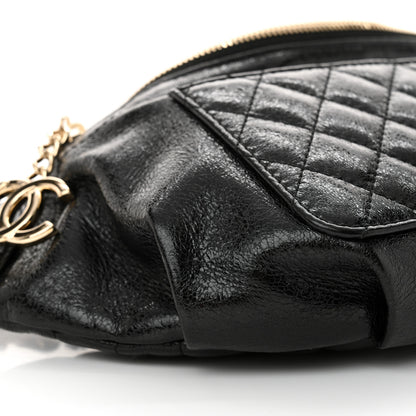 Chanel Crumpled Glazed Lambskin Quilted Waist Bag Fanny Pack Black 9 of 11