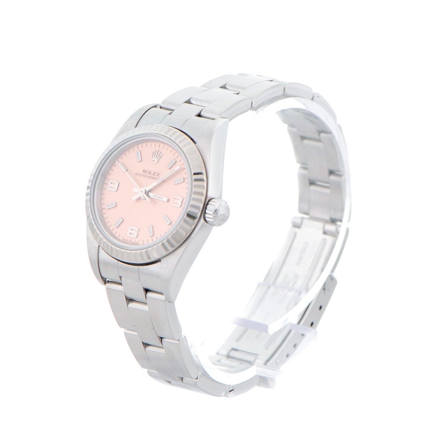 Stainless Steel 18K White Gold 24mm Oyster Perpetual Watch Pink 76094