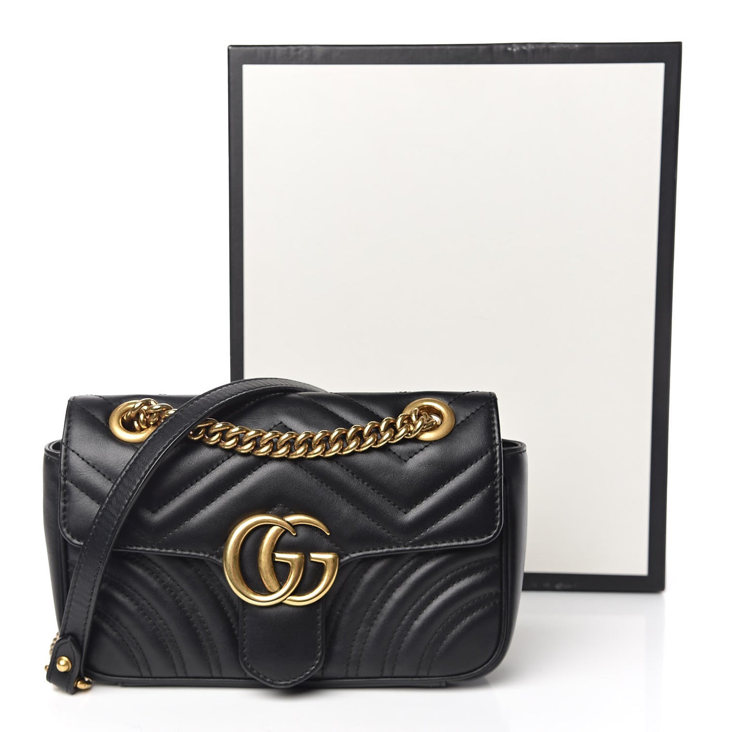 Calfskin Matelasse Mini GG Marmont Shoulder Bag Black