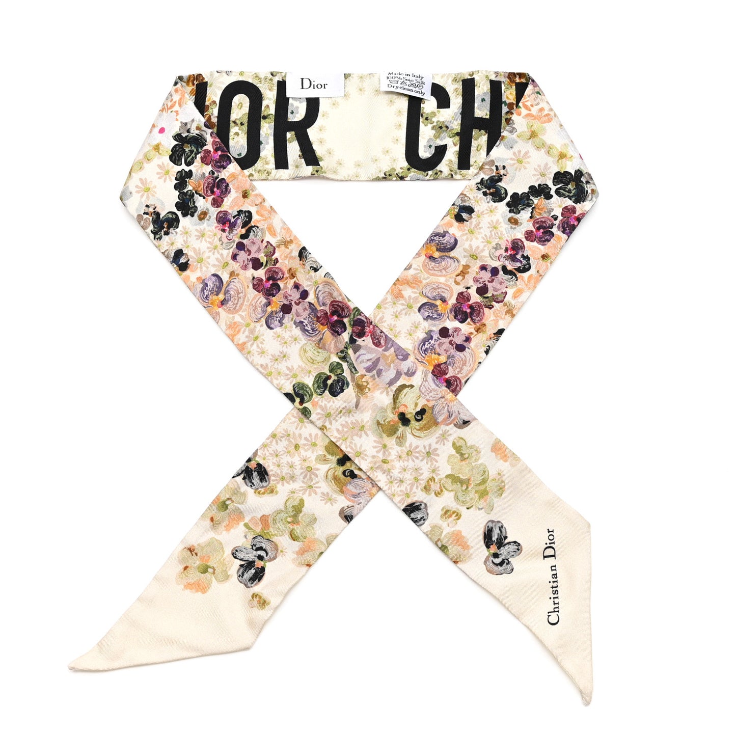 Silk Twill D-Floral Mitzah Scarf White