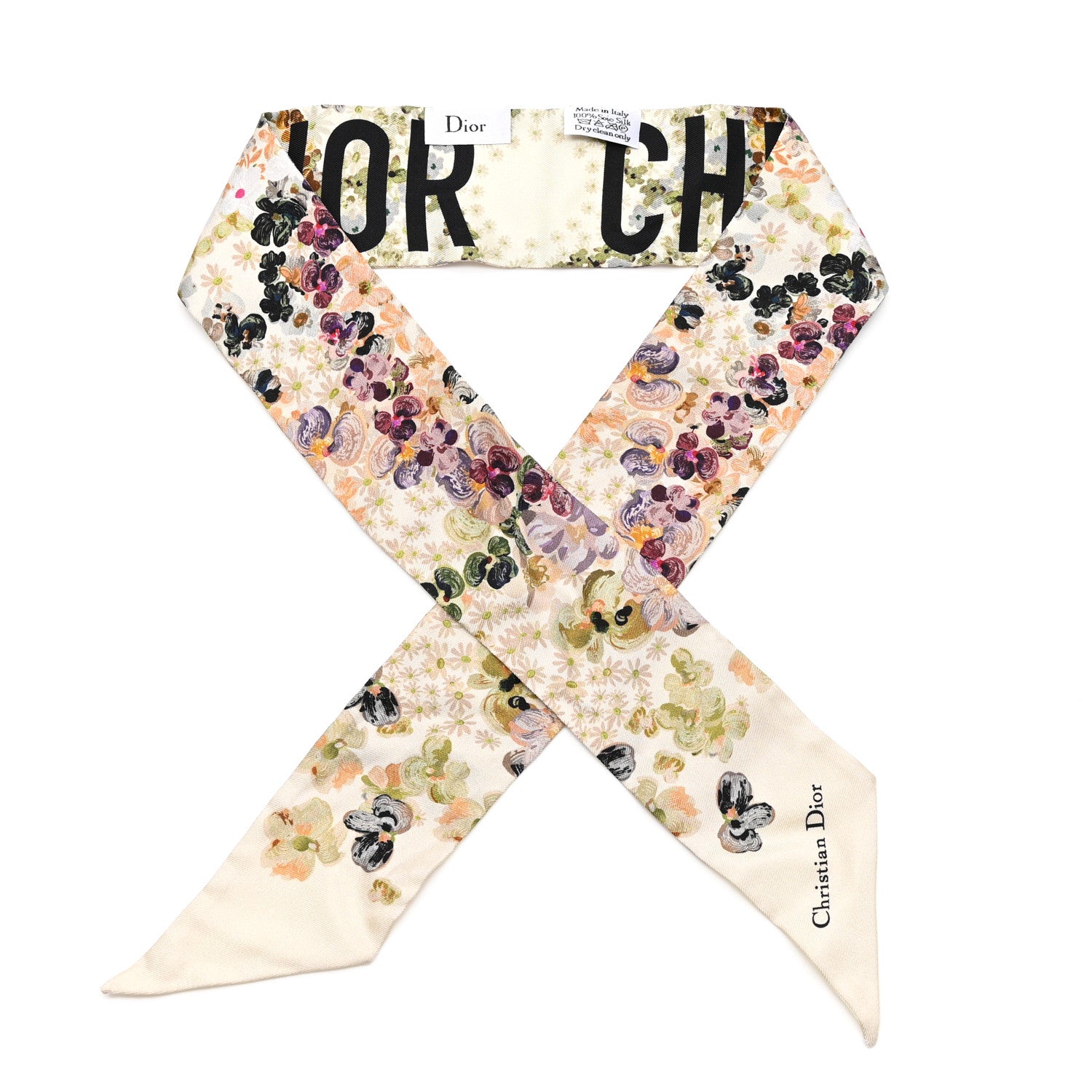 Christian Dior Silk Twill D-Floral Mitzah Scarf White 1 of 5