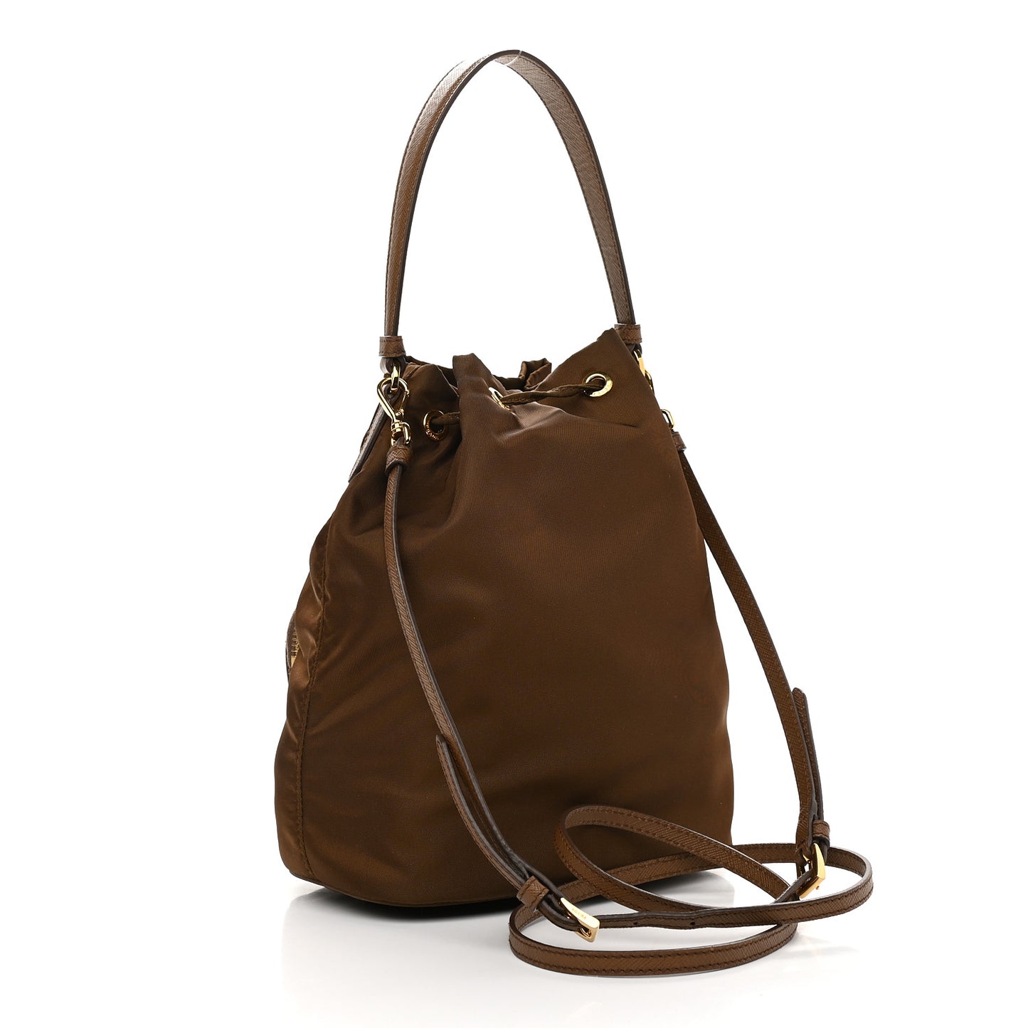 Re-Nylon Saffiano Duet Bucket Crossbody Bag Cocoa