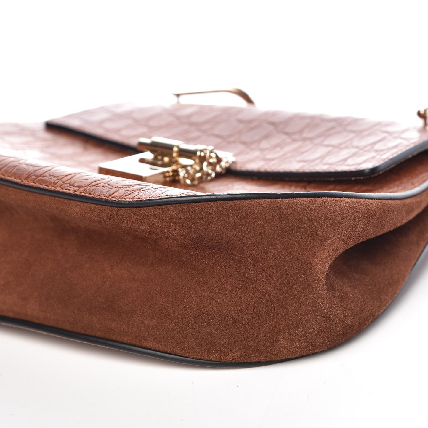 Calfskin Crocodile Embossed Drew Shoulder Bag Sienna Red