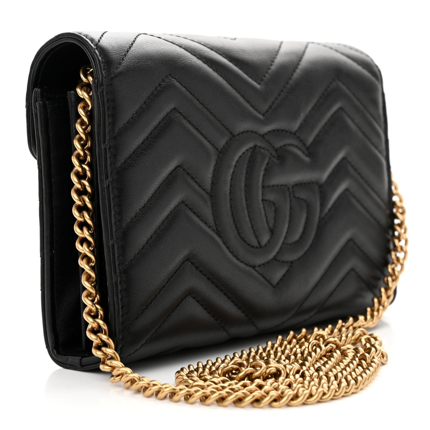 Calfskin Matelasse GG Marmont Chain Wallet Black
