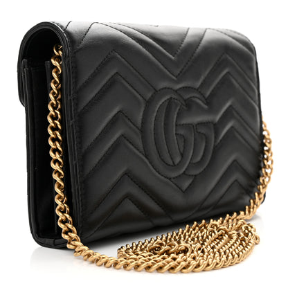 Gucci Calfskin Matelasse GG Marmont Chain Wallet Black 3 of 13