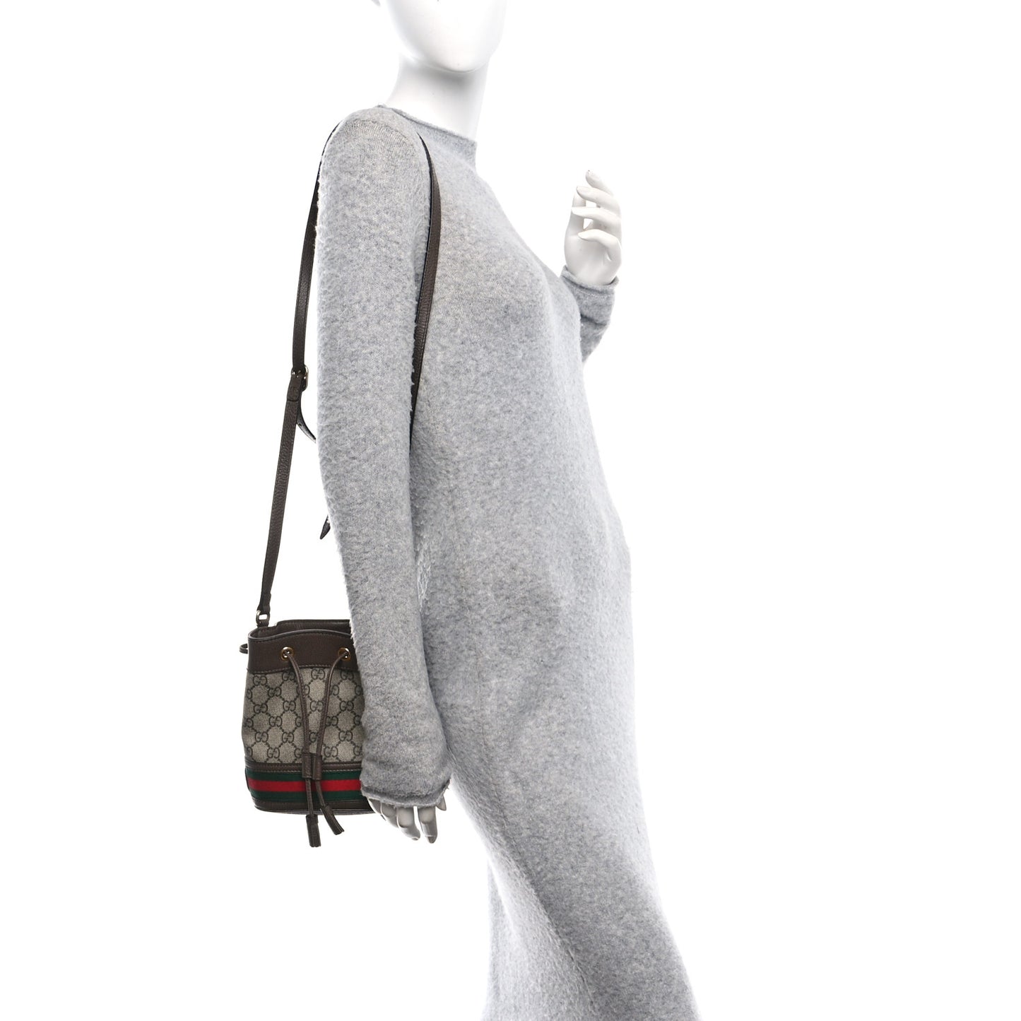 GG Supreme Monogram Web Mini Ophidia Bucket Bag Brown