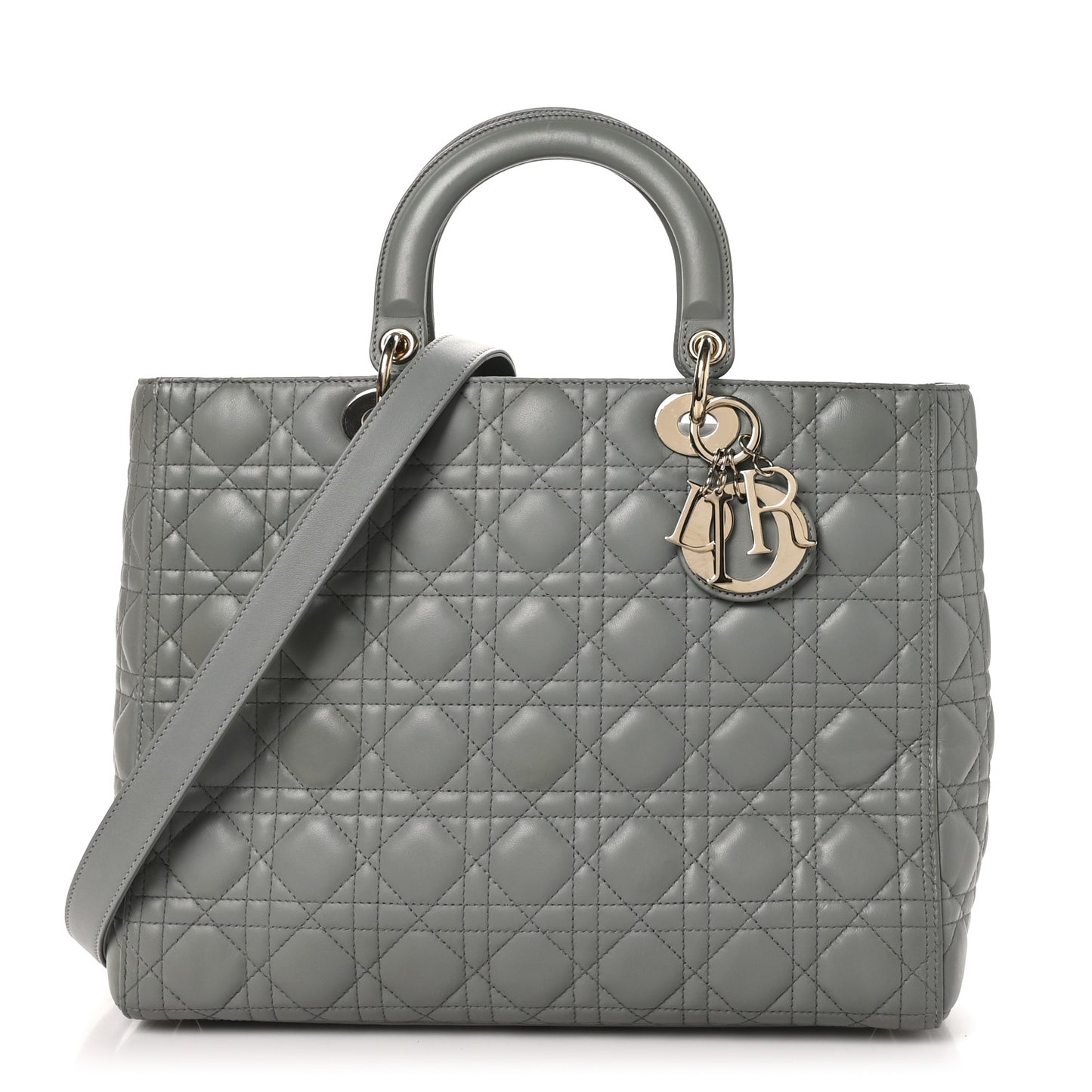 Lambskin Cannage Large Lady Dior Stone Grey
