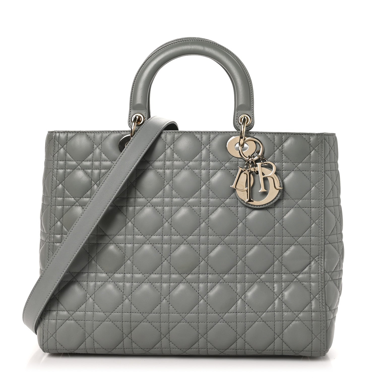 Christian Dior Lambskin Cannage Large Lady Dior Stone Grey 1 of 10