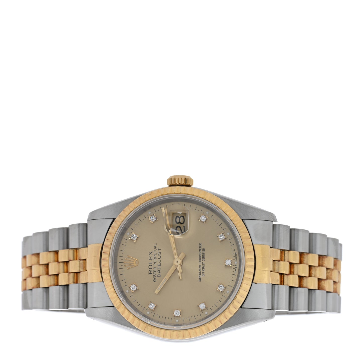 Stainless Steel 18K Yellow Gold Diamond 36mm Oyster Perpetual Datejust Watch Champagne 16233
