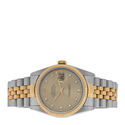 Rolex Stainless Steel 18K Yellow Gold Diamond 36mm Oyster Perpetual Datejust Watch Champagne 16233 2 of 5