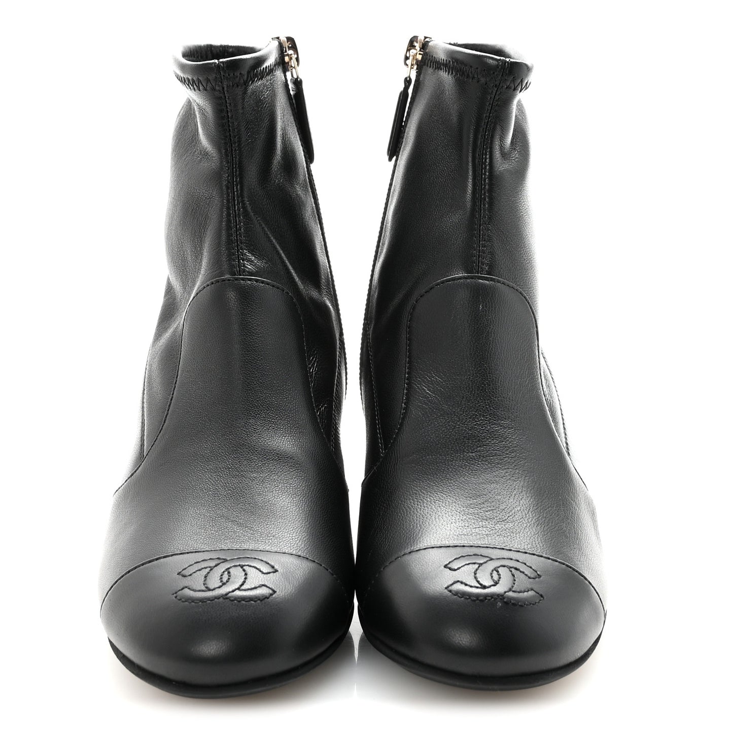 Stretch Lambskin Cap Toe CC Short Boots 35 Black