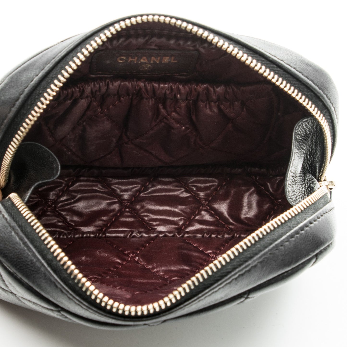 Lambskin Quilted Small Curvy Pouch Cosmetic Case Black