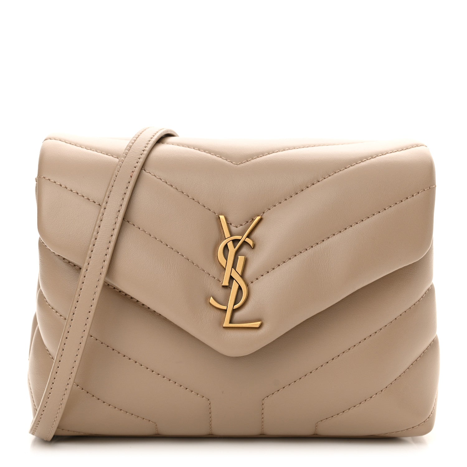 Saint Laurent Calfskin Y Quilted Monogram Toy Loulou Crossbody Bag Dark Beige 1 of 11